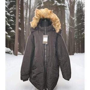 NWT! Soularge Women's Winter Plus Size 3XL Puffer Coat Faux Fur Hood